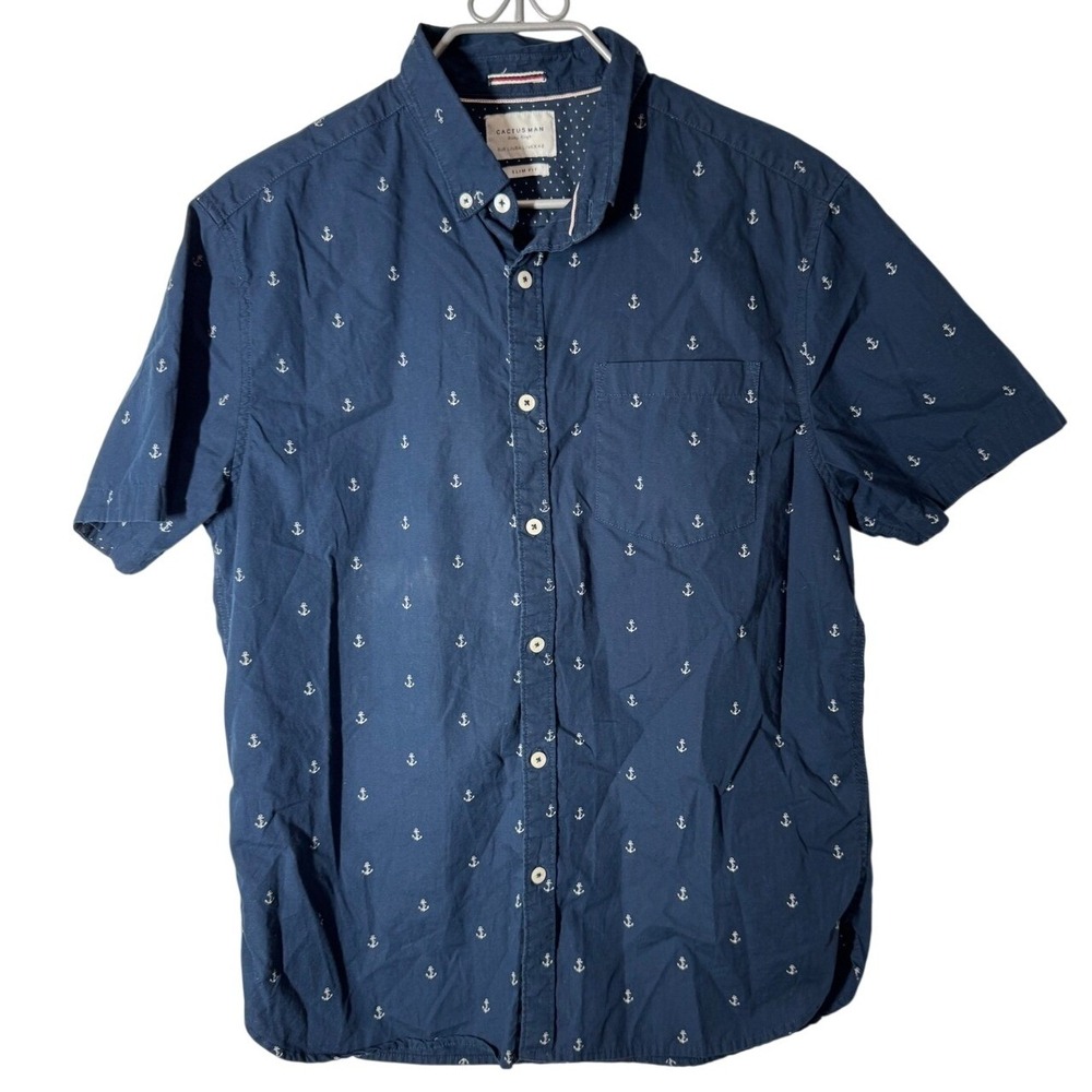 Cactus Man‎ Navy Anchor Print Short Sleeve Button-Up (Slim Fit)